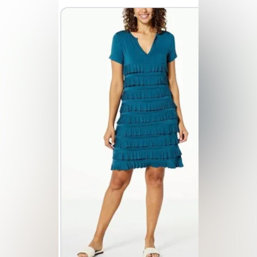 Teal Sleeveless Ruffle Dress